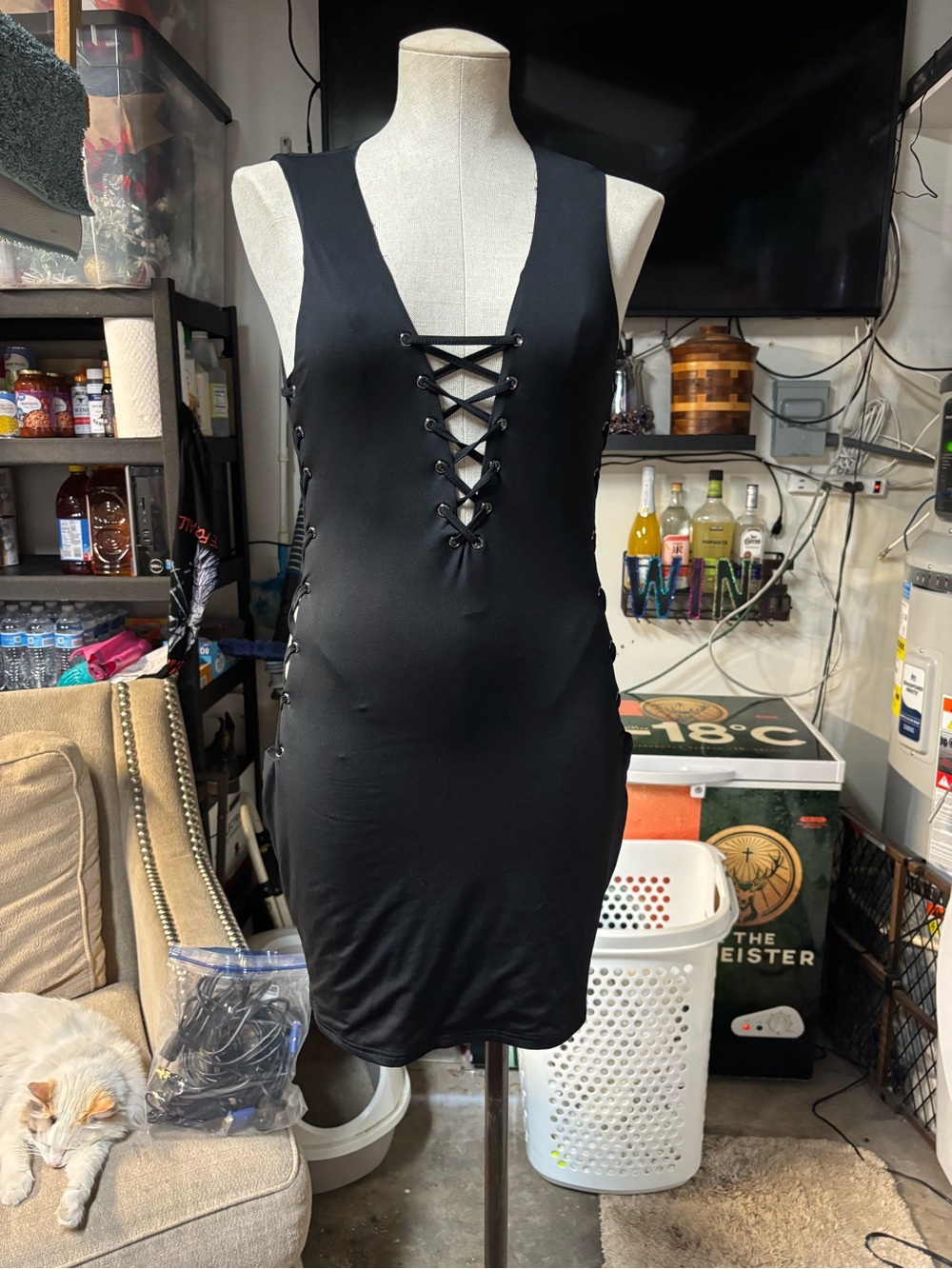 Windsor Black Lace-Up V-Neck Mini Dress